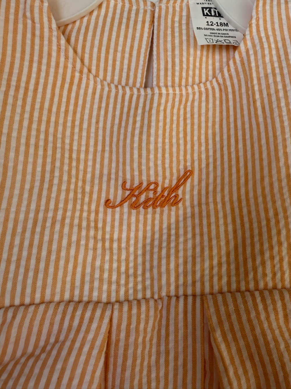 Kith Peach Striped Seersucker Dress with White Embroidered Accents - Picture 2 of 4